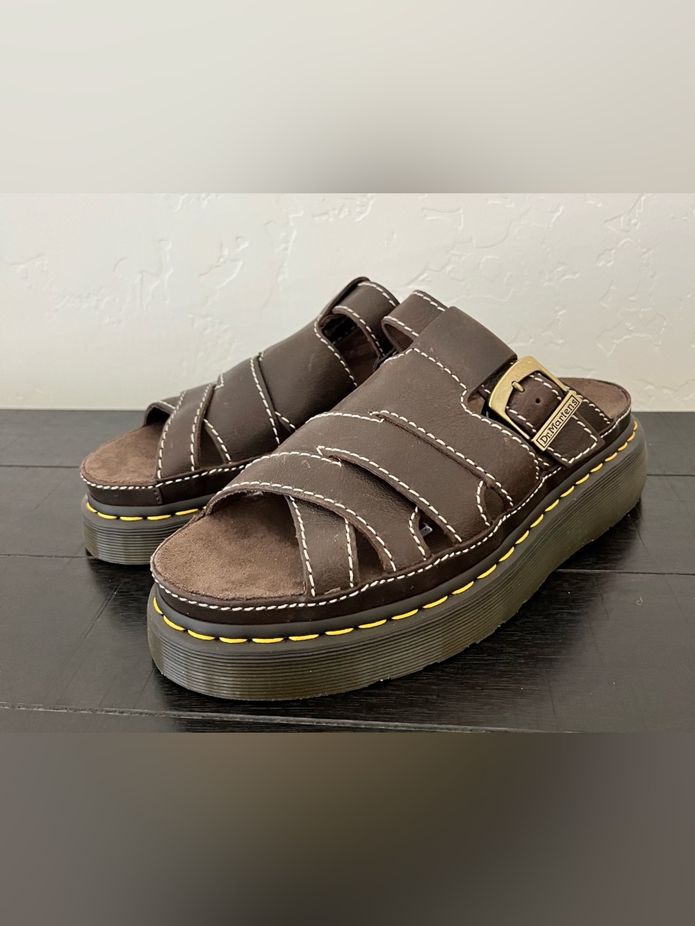 Dr. Martens Brown Leather Maxxy Slide Platform Sandals US Size Men 9 Women 10 - Picture 8 of 15